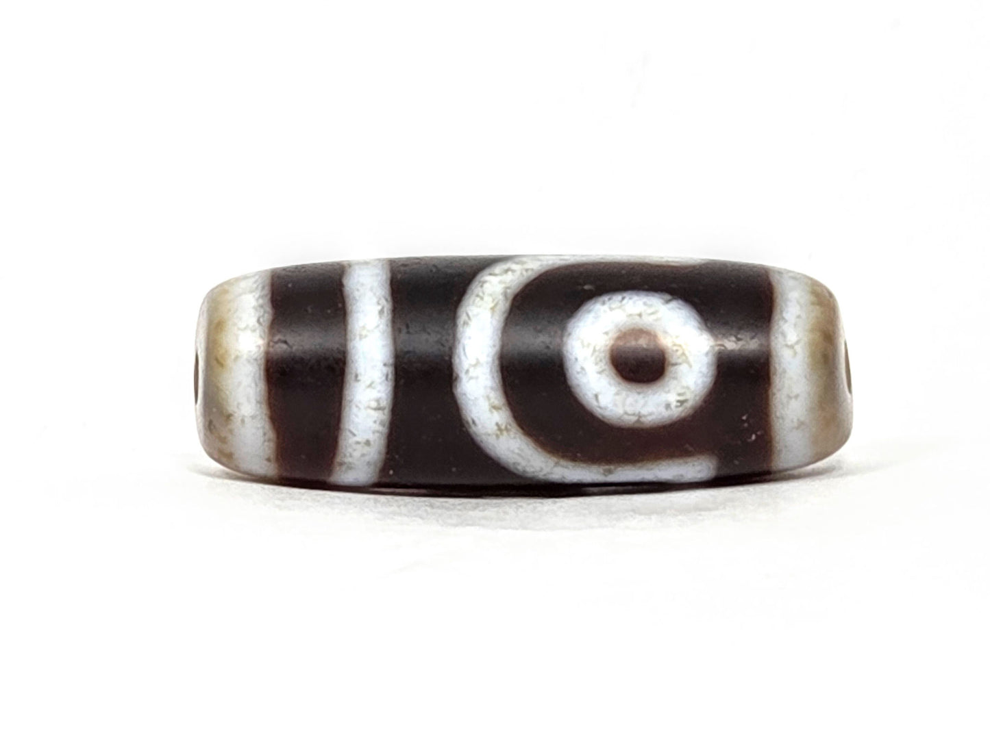 V-062126-2E Vintage Taiwan Two Eye dzi bead, full side profile, 32.7×11.7mm, unretouched