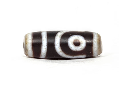 V-062126-2E Vintage Taiwan Two Eye dzi bead, full side profile, 32.7×11.7mm, unretouched