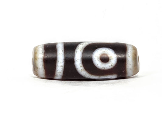 V-062126-2E Vintage Taiwan Two Eye dzi bead, full side profile, 32.7×11.7mm, unretouched