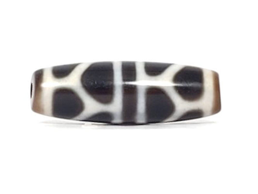 V-090924-DLBS Double Longevity dzi bead, front face, two-tone agate, 34.8×12.4mm, cream cells on dark ground, unretouched