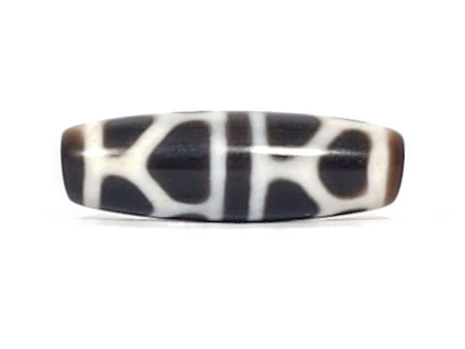 V-090924-DLBS Double Longevity dzi bead, third face angle, balanced cream and dark tortoise shell pattern, unretouched