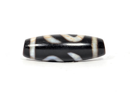 Vintage Money Hook Motif Dzi Bead with black and cream agate striping, drilled