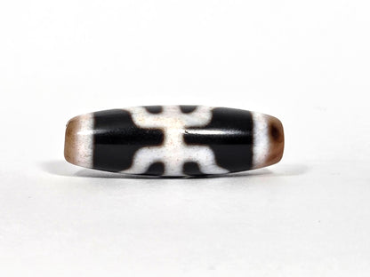 V-090126-BENBS vintage benefactor dzi pitch-black agate 90-degree bracket grid side face unretouched