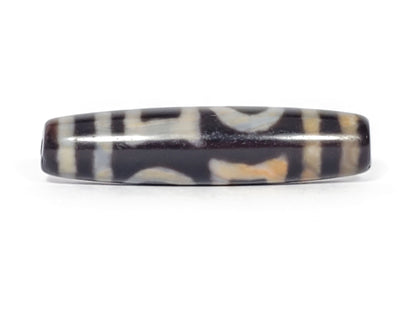 V-092723-DHE Double Heaven & Earth dzi bead, fourth face angle, natural agate layering throughout dark and cream zones, unretouched