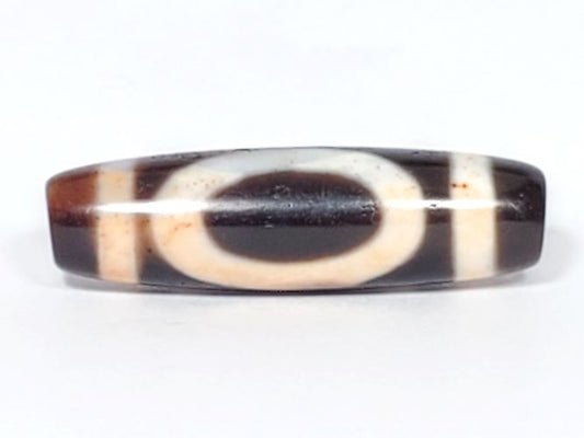 V-082123-HEBS Heaven & Earth dzi bead, front face Heaven circle, dark brown agate, 36.7×10.6mm, unretouched