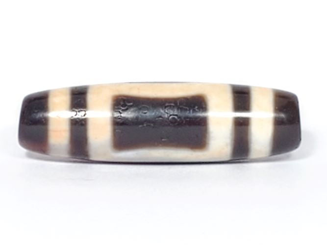 V-082123-HEBS Heaven & Earth dzi bead, rotated angle showing equatorial surface marks and cream bands, unretouched