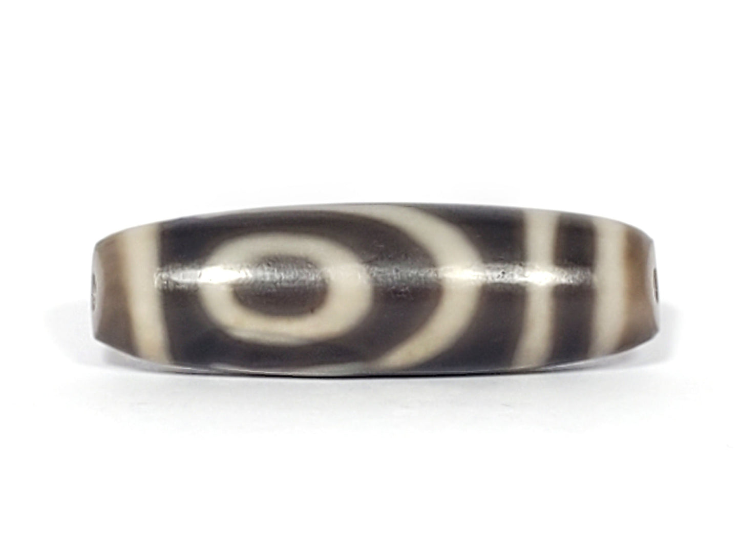 Ac-071026-TWE3 ancient two eye dzi charcoal grey-brown agate face C closed spiral ring eye unretouched