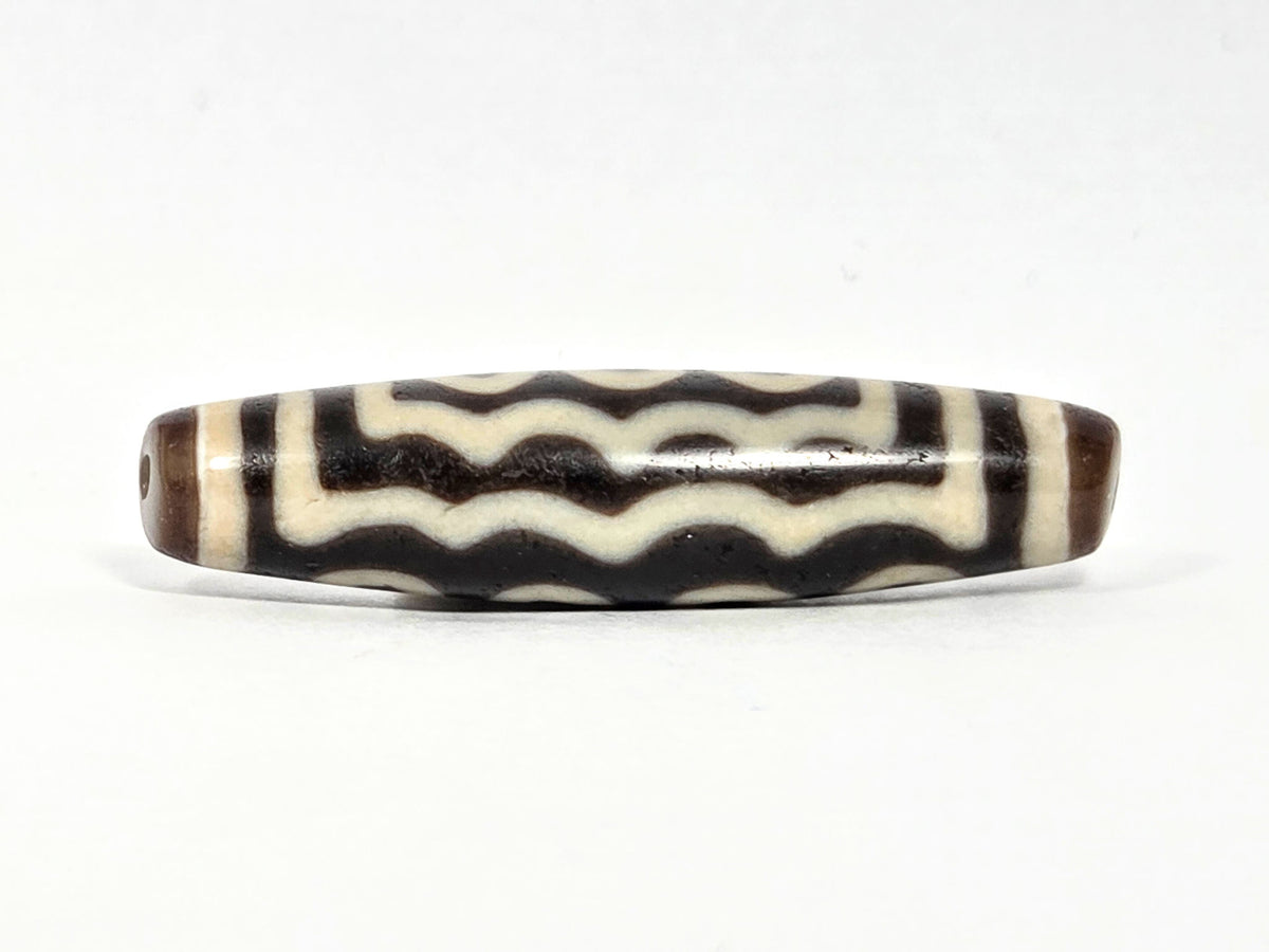 Ac-071026-7E ancient seven eye dzi dark brown agate wave face stacked horizontal lines drill hole visible unretouche