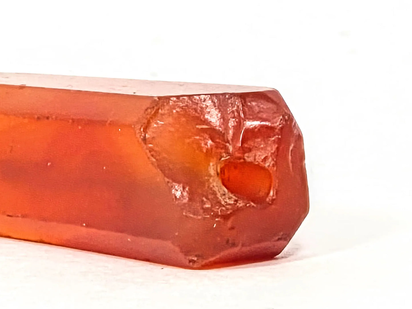 Ancient Indus Valley Beveled Carnelian Bead, 28.2mm, translucent orange-red, ancient chipping disclosed (Ac-071026-CBEV)