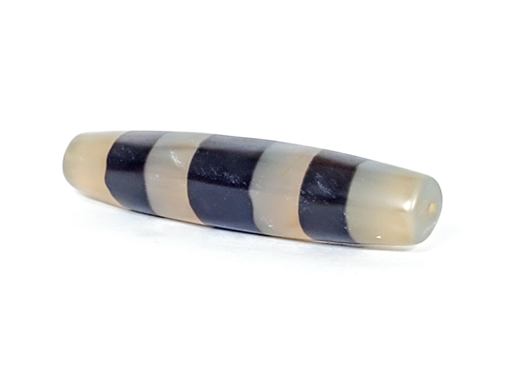 Ac-061426-5SChung ancient Cho dzi 措思天珠, right end, glassy milky translucent tip, clean drill hole, unretouched