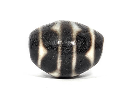 Ac-072326-RDW ancient round double wave dzi pitch-black agate face D downward chevron wave reading unretouched