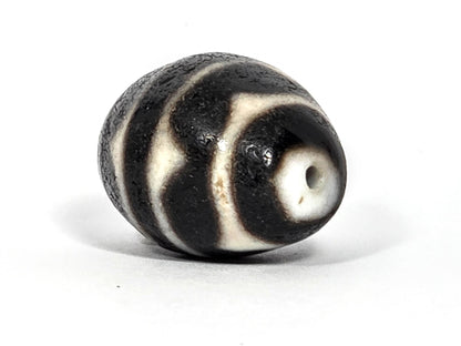 Ac-072326-RDW ancient round double wave dzi drill end A cream-white cap wave lines wrapping unretouched