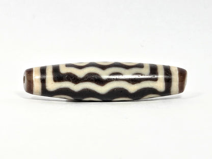 Ac-071026-7E ancient seven eye dzi dark brown agate wave face stacked horizontal lines drill hole visible unretouche