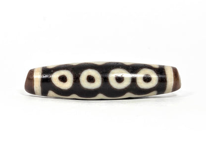 Ac-071026-7E ancient seven eye dzi dark brown agate four-eye face wavy lower border warm brown end cap unretouched