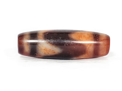 Ac-071026-TaBS ancient tasso dzi 34.8x11.5mm mahogany-purple orange-amber agate face A chevron motif unretouched