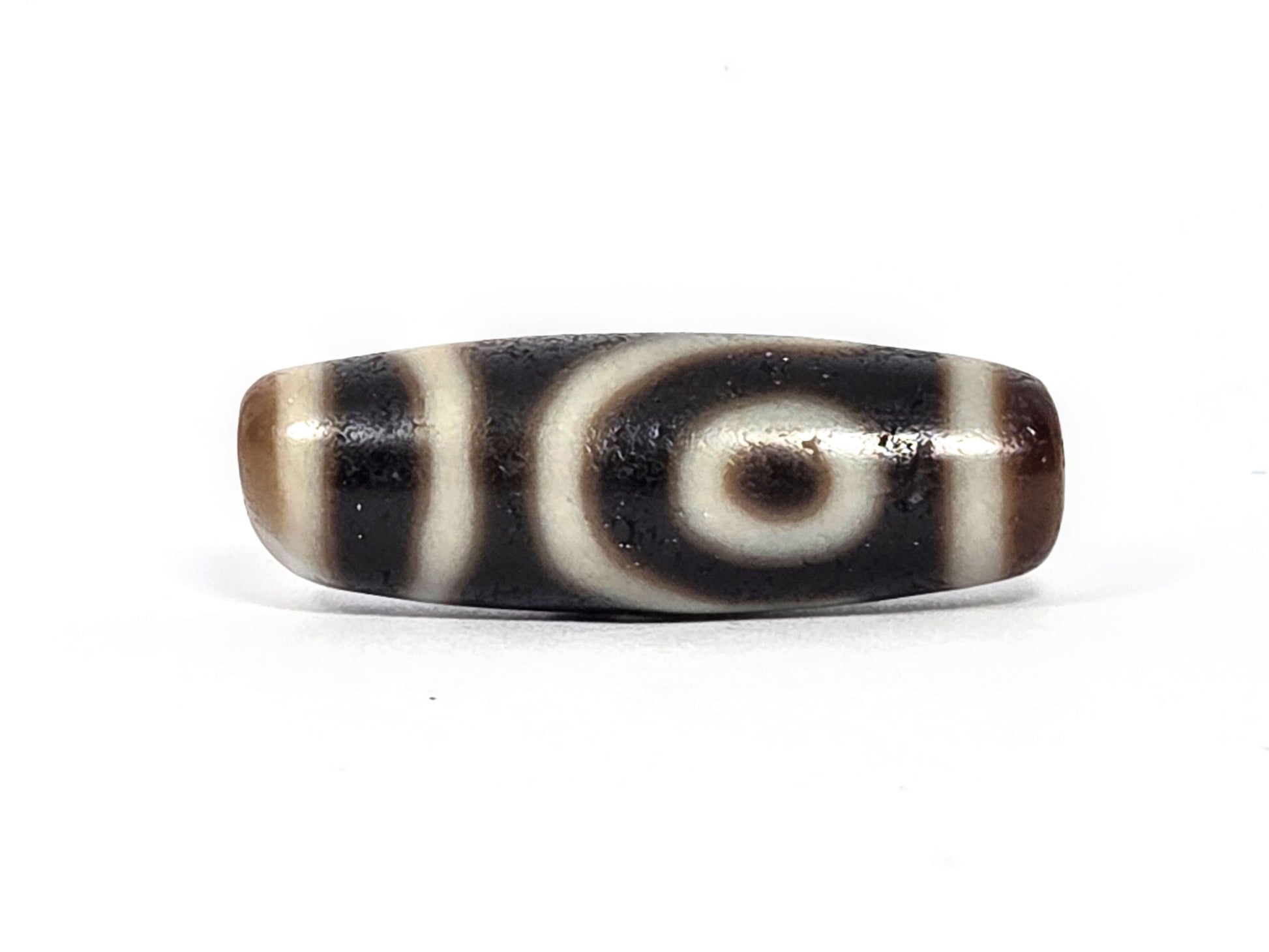 Ac-073026-2E2 ancient two eye dzi 34.3×11.8mm pitch-black agate face A spiral inner ring eye unretouched