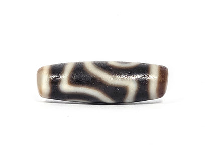 Ac-073026-2E2 ancient two eye dzi pitch-black agate connector face bold cream zigzag wave lines unretouched