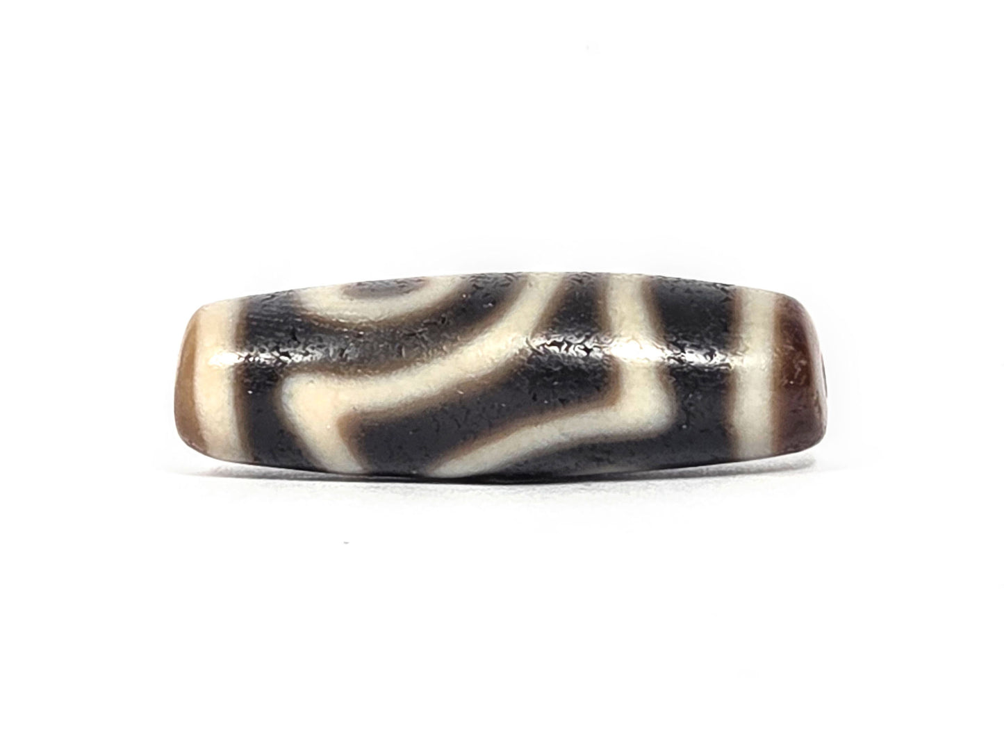 Ac-073026-2E2 ancient two eye dzi pitch-black agate second connector face cream wave elements unretouched