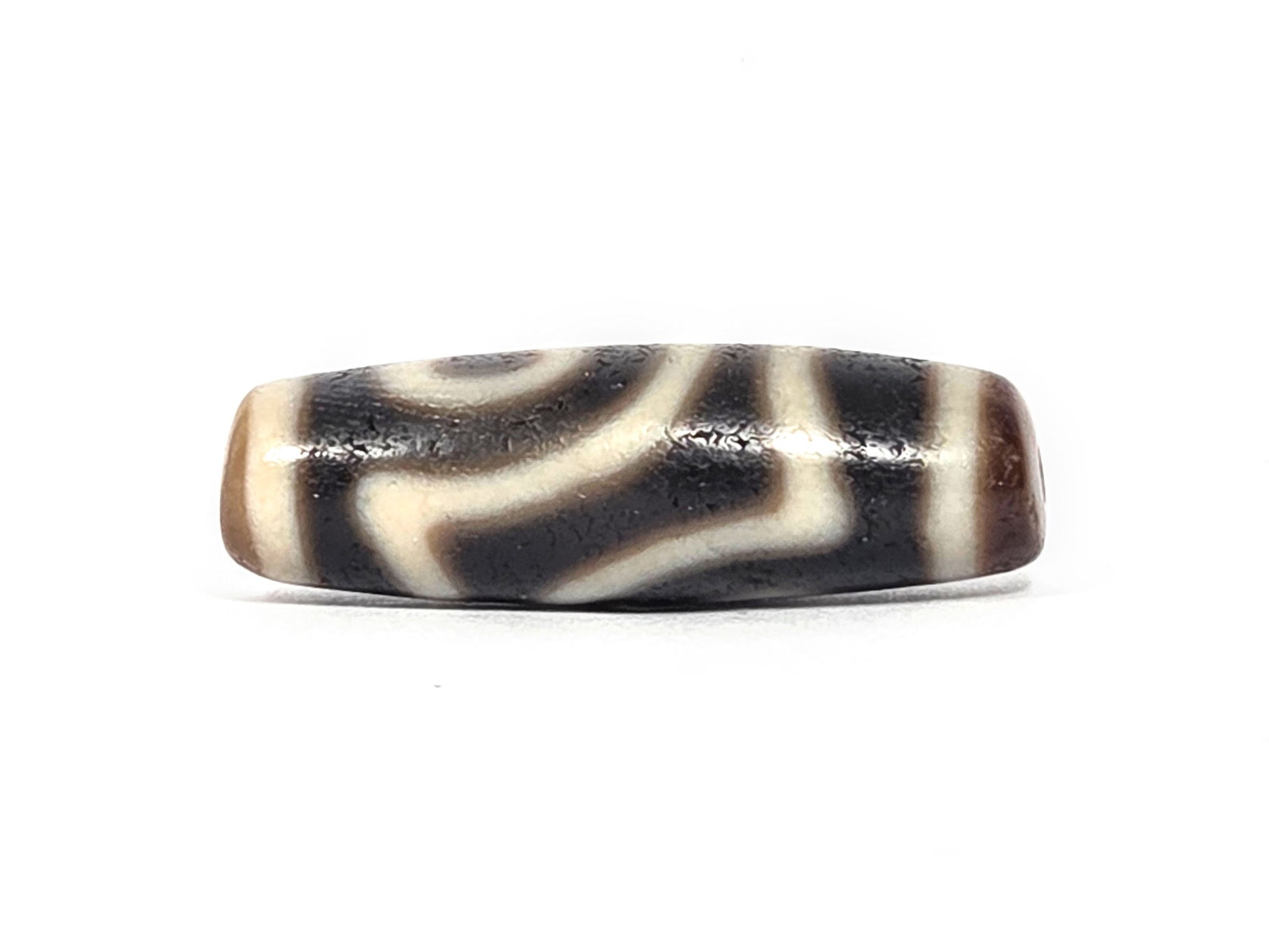Ac-073026-2E2 ancient two eye dzi pitch-black agate second connector face cream wave elements unretouched