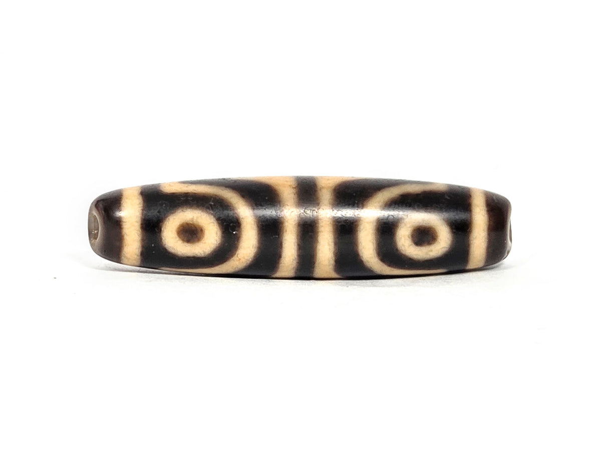 At-071026-4ETT antique four eye tiger tooth dzi very dark brown agate eye face 2 drill hole visible unretouched
