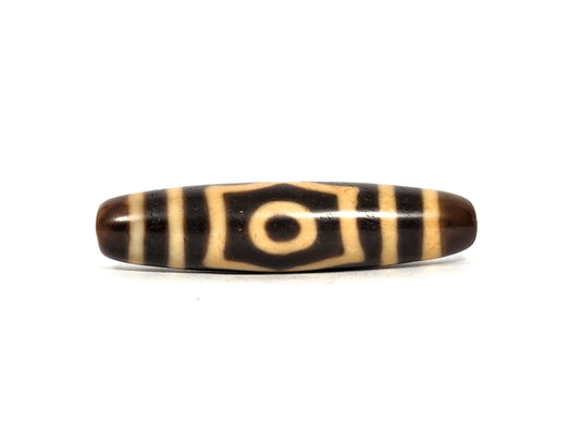 At-090226-3E3 antique three eye dzi 50.0×12.0mm dark brown black agate face A single eye hexagonal surround, unretouched