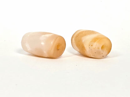At-073026-WPair antique wave dzi pair opposite drill end pale bead honey bead wave banding unretouched