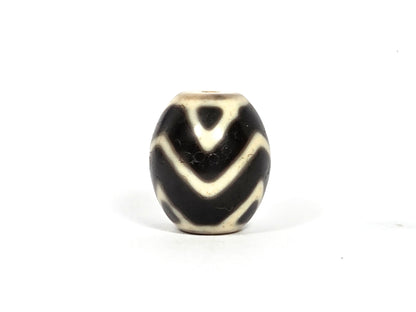 At-080926-WTT antique round Wave Tiger Tooth dzi bead 17.8×15.6mm, top rotation B showing chevron composition with slight wave curve character, unretouched