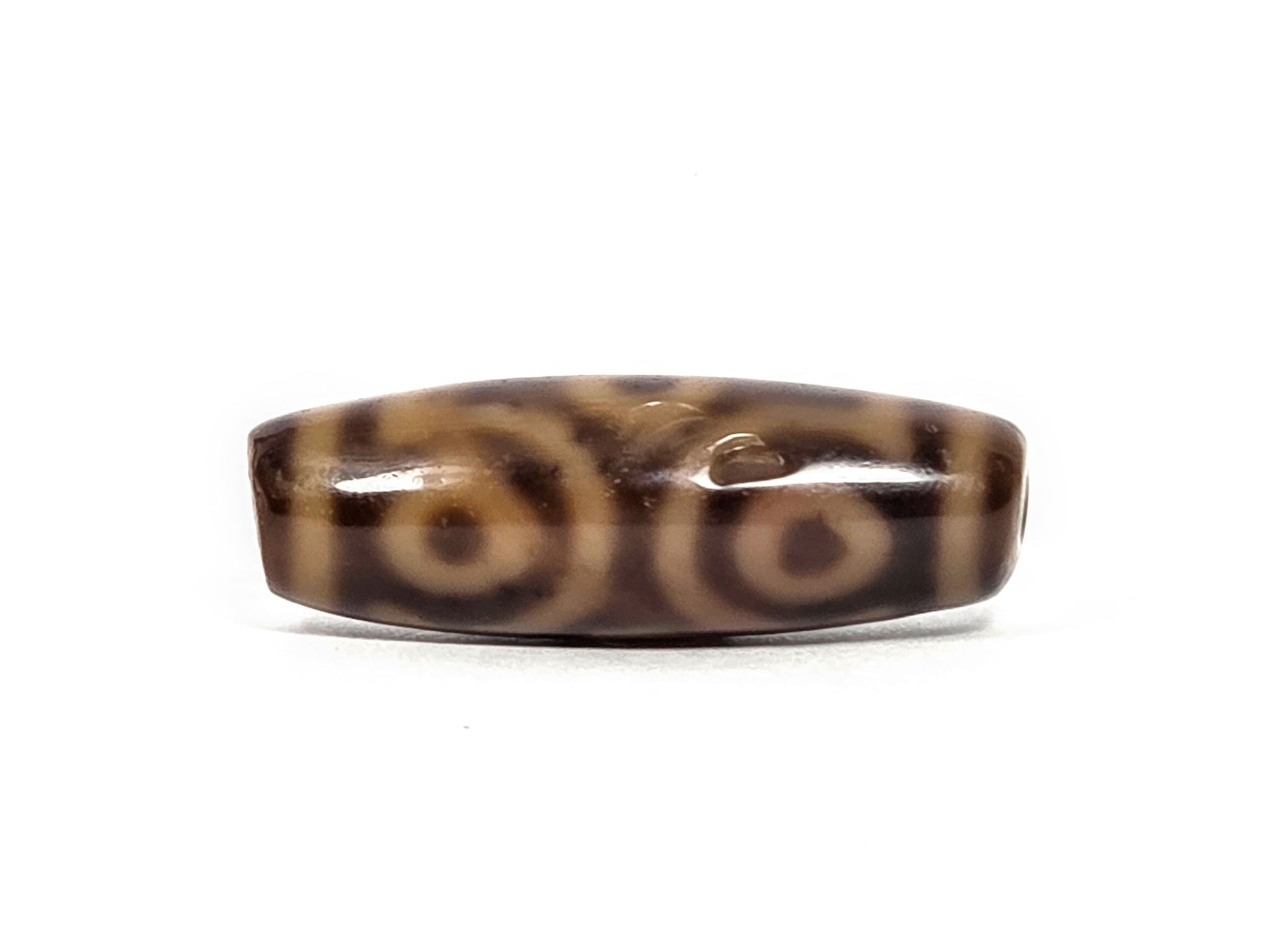 At-082326-6EMD antique six eye dzi bead 36.4x12.5mm warm dark brown agate medicine digs front face unretouched