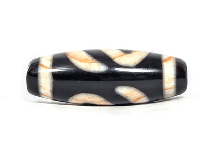 At-070726-MHBS antique money hook dzi bead pitch-black agate reverse face diagonal cream sweeps unretouched