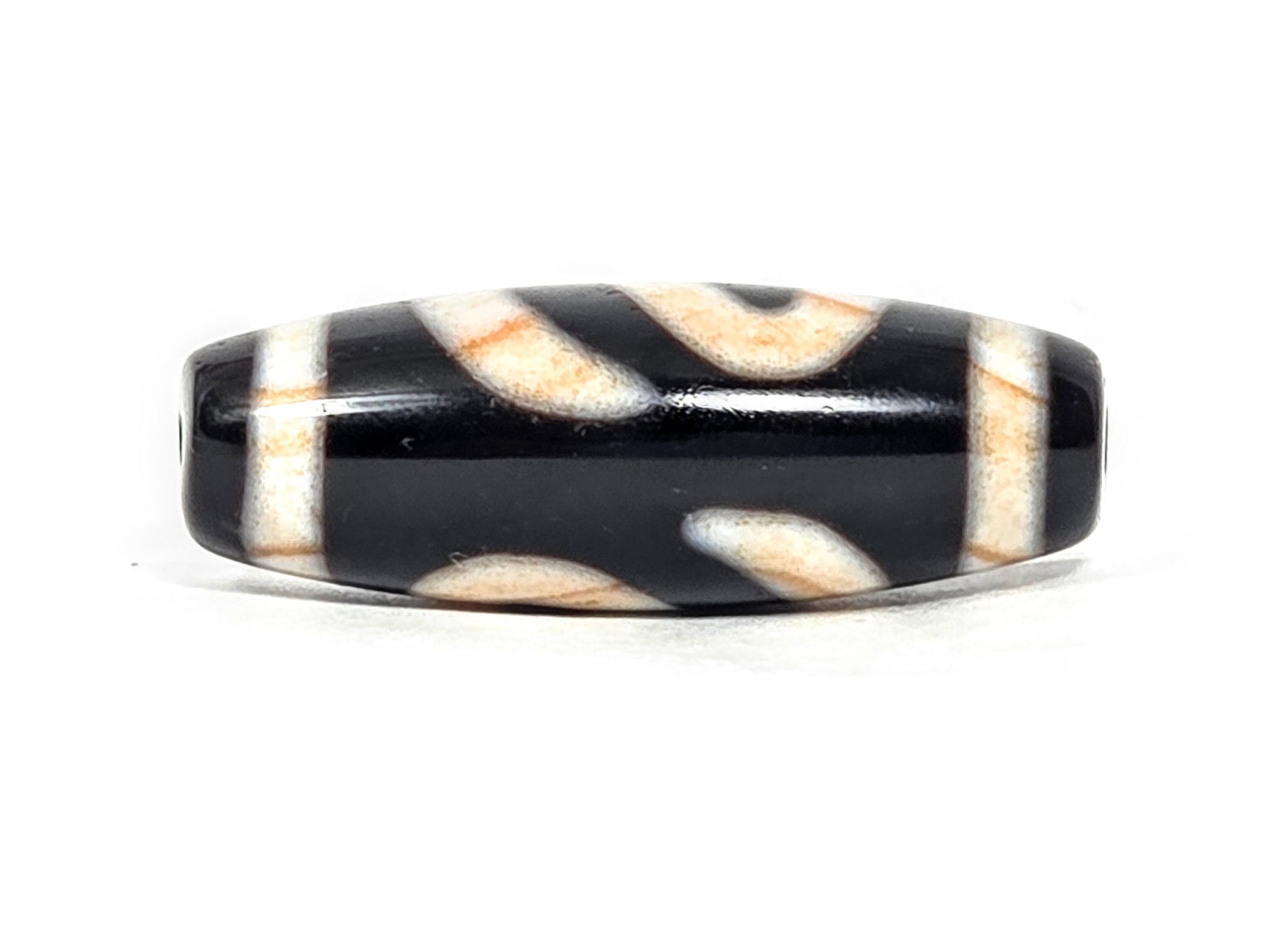 At-070726-MHBS antique money hook dzi bead pitch-black agate reverse rotated showing back face wave elements unretouched