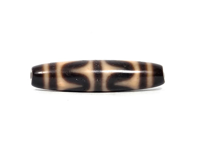 At-090226-DW6 antique double wave dzi dark agate, face B wave composition, drill ends visible, unretouched