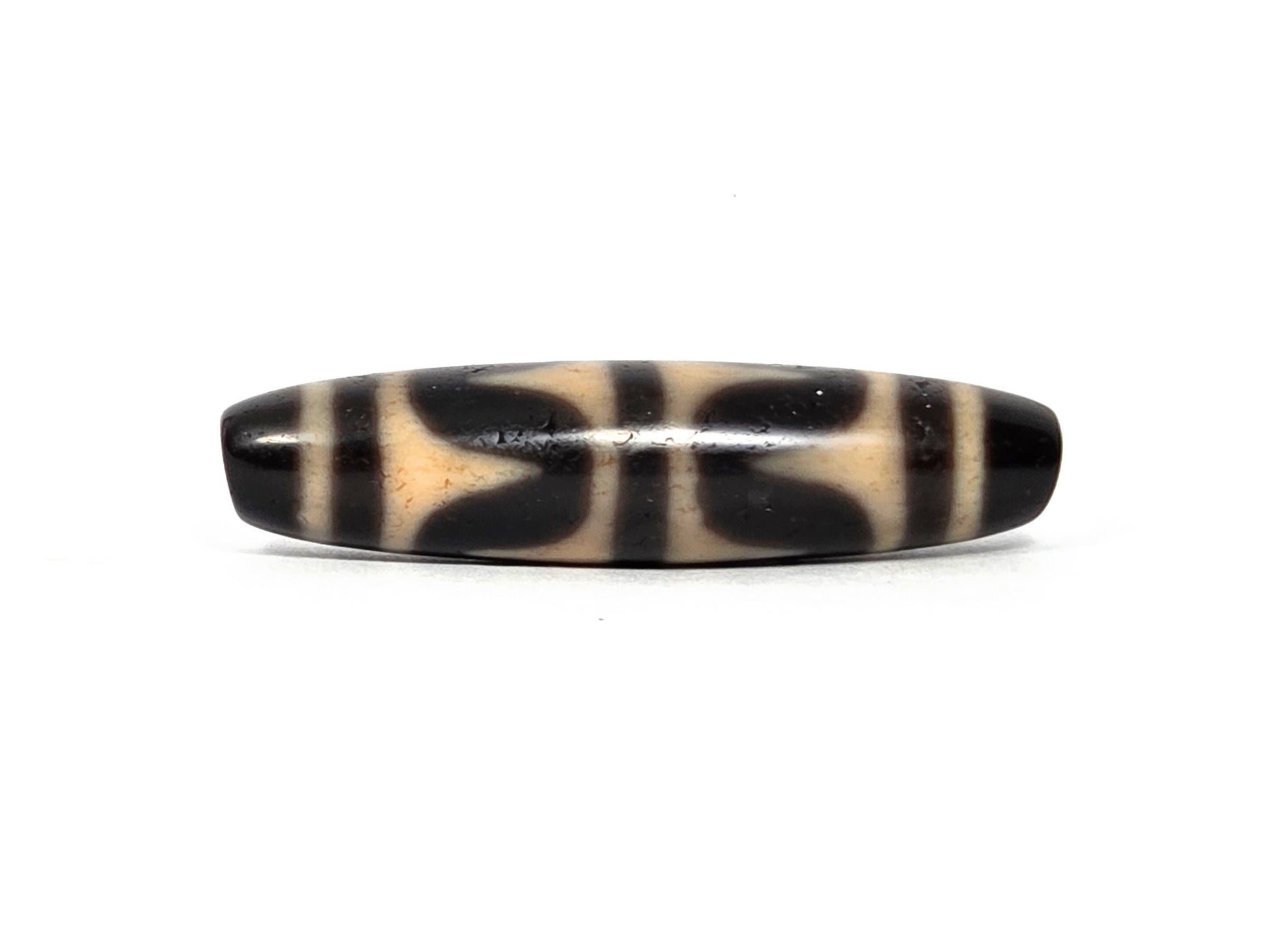 At-090226-DW7 antique double wave dzi black agate third rotation narrow profile cream bands, unretouched