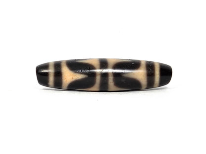At-090226-DW7 antique double wave dzi black agate third rotation narrow profile cream bands, unretouched