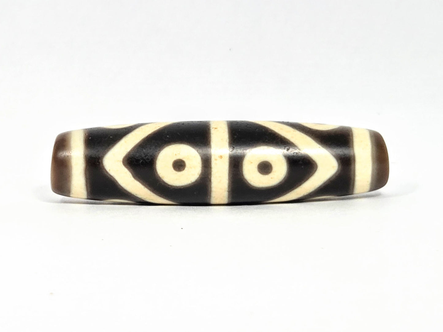 At-073026-8E antique eight eye dzi very dark brown agate transitional face arch connectors two eyes unretouched