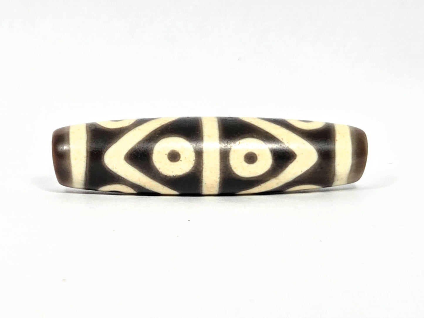 At-073026-8E antique eight eye dzi very dark brown agate face D arch connector transitional face unretouched