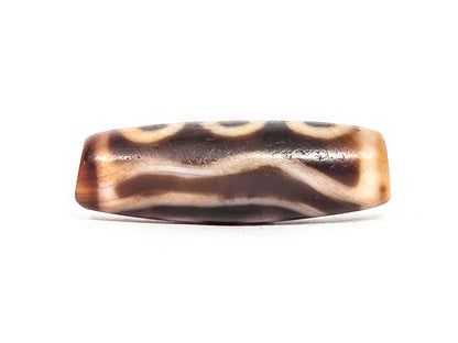 At-072326-5E antique five eye dzi dark brown agate face B connector undulating wave lines unretouched