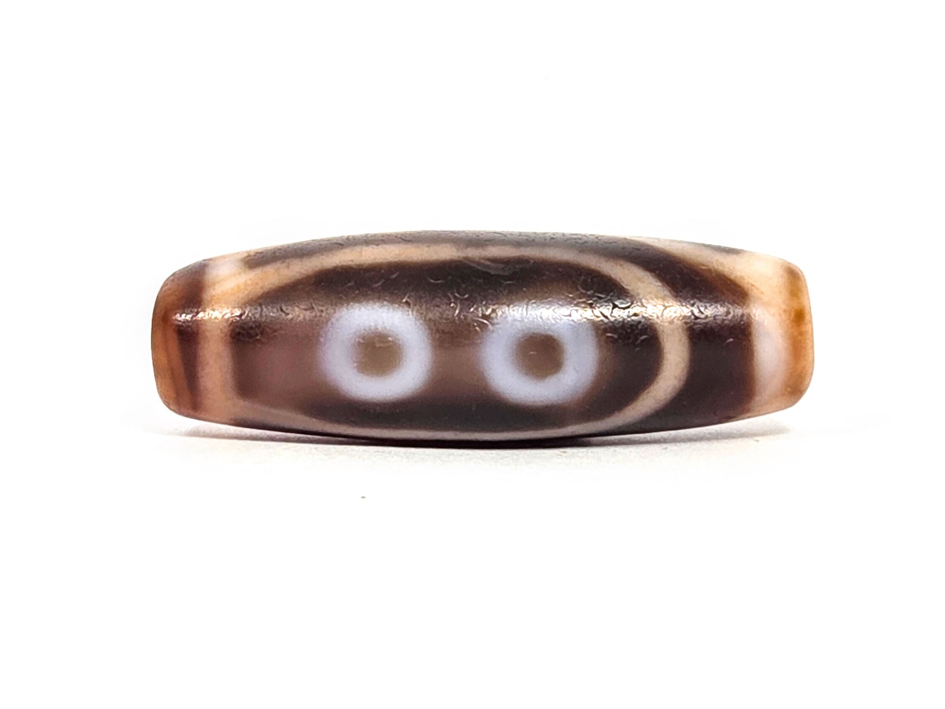 At-072326-5E antique five eye dzi face C two blue-tint eyes arch connector dark brown ground unretouched