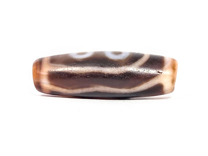 At-072326-5E antique five eye dzi face D connector wave lines opposite face dark brown agate unretouched