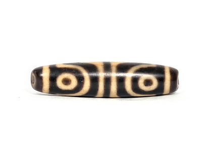 At-071026-4ETT antique four eye tiger tooth dzi very dark brown agate eye face 2 drill hole visible unretouched