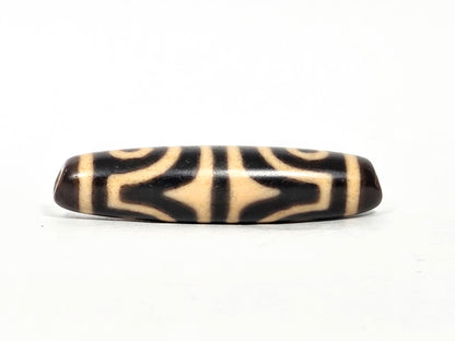 At-071026-4ETT antique four eye tiger tooth dzi very dark brown agate tiger tooth face 2 bold cream forms unretouched