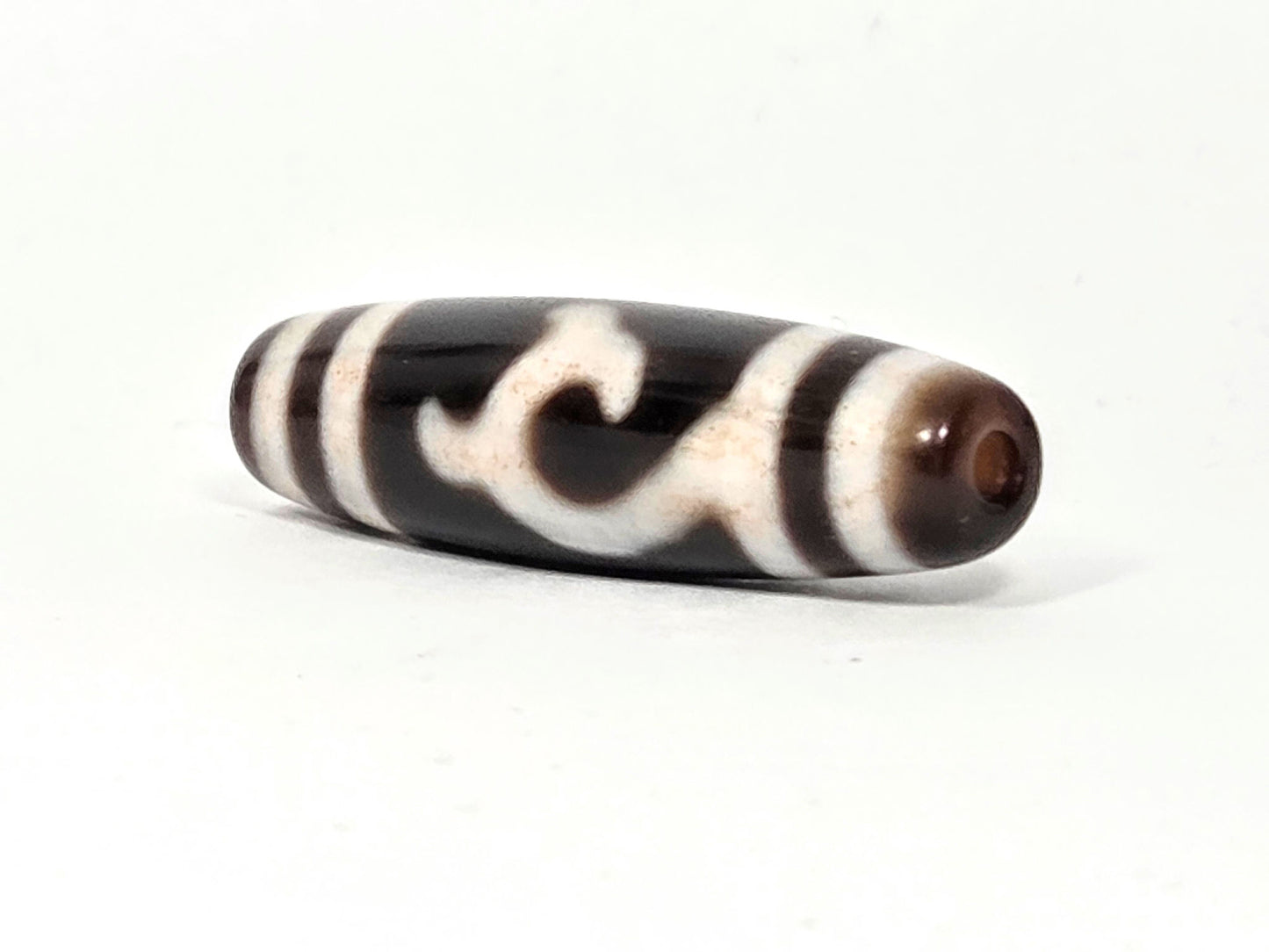 At-043026-GT End A, warm medium brown end cap, small centred drill hole, chocolate-brown body, unretouched