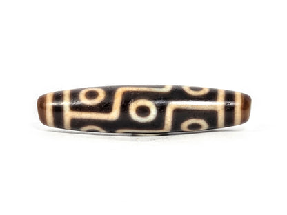 At-071326-9E2 face A, antique nine eye dzi 53.7×12.2mm, warm dark brown, surface pit disclosed, slender form, unretouched