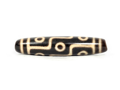 At-070826-9E antique nine eye dzi bead very dark brown agate third face showing cream craquelure zones unretouched