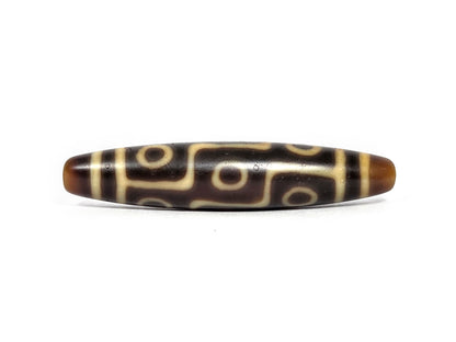 At-082326-9E antique nine eye dzi 60.6x12.9mm dark brown agate honey end caps front face unretouched