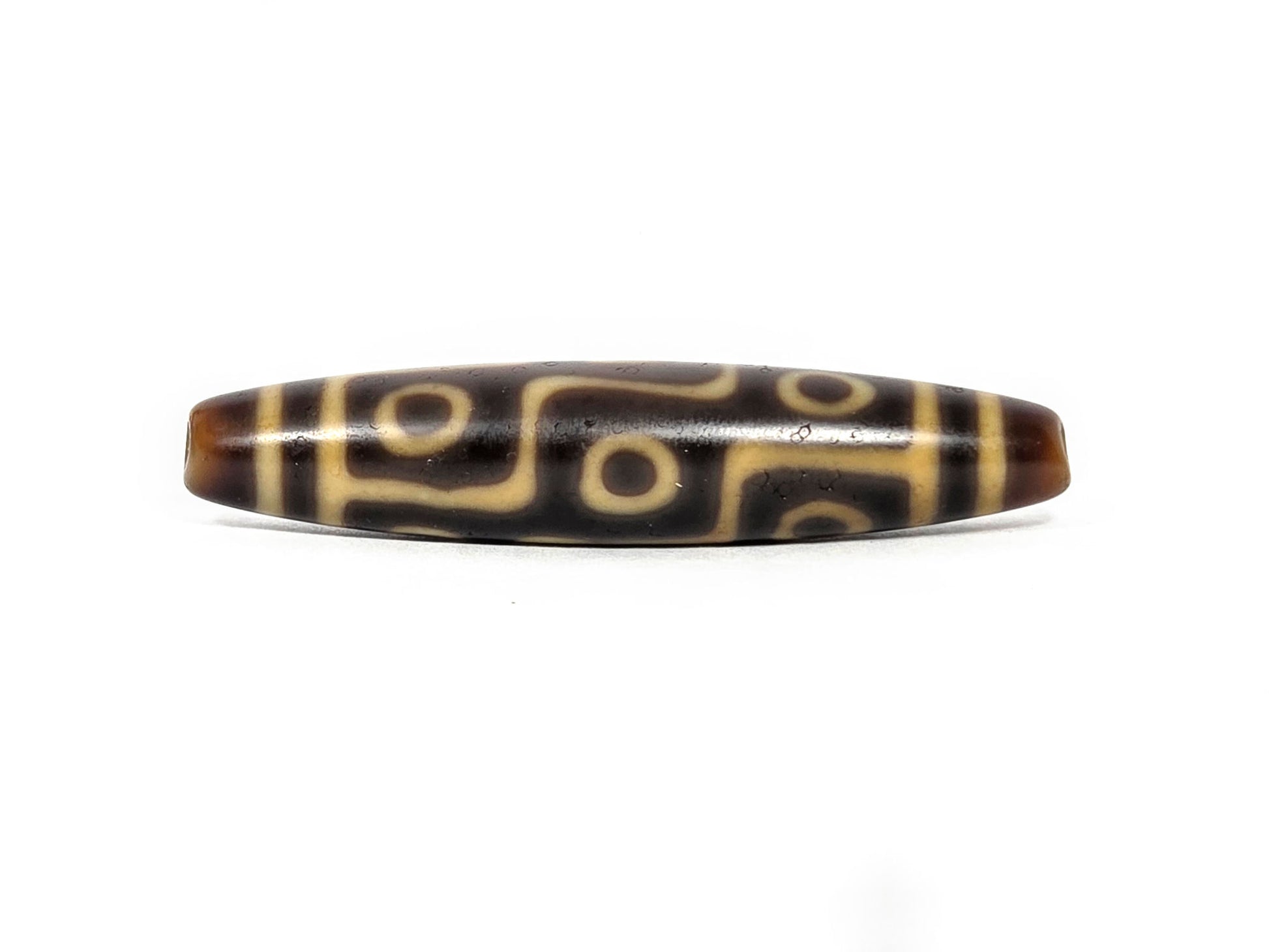 At-082326-9E antique nine eye dzi dark brown agate third rotation stepped bar motif 300-500 years unretouched