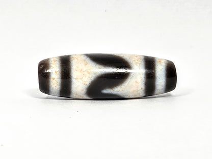 At-080326-TaBS4 antique tasso tiger tooth dzi dark brown agate face B diagonal wave reading unretouched