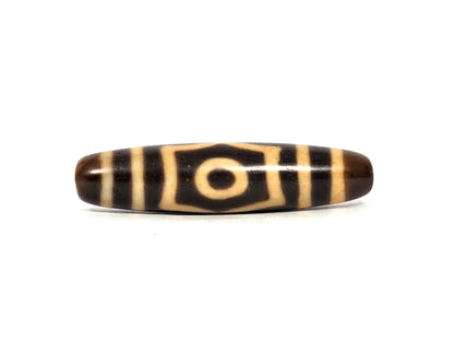 At-090226-3E3 antique three eye dzi 50.0×12.0mm dark brown black agate face A single eye hexagonal surround, unretouched