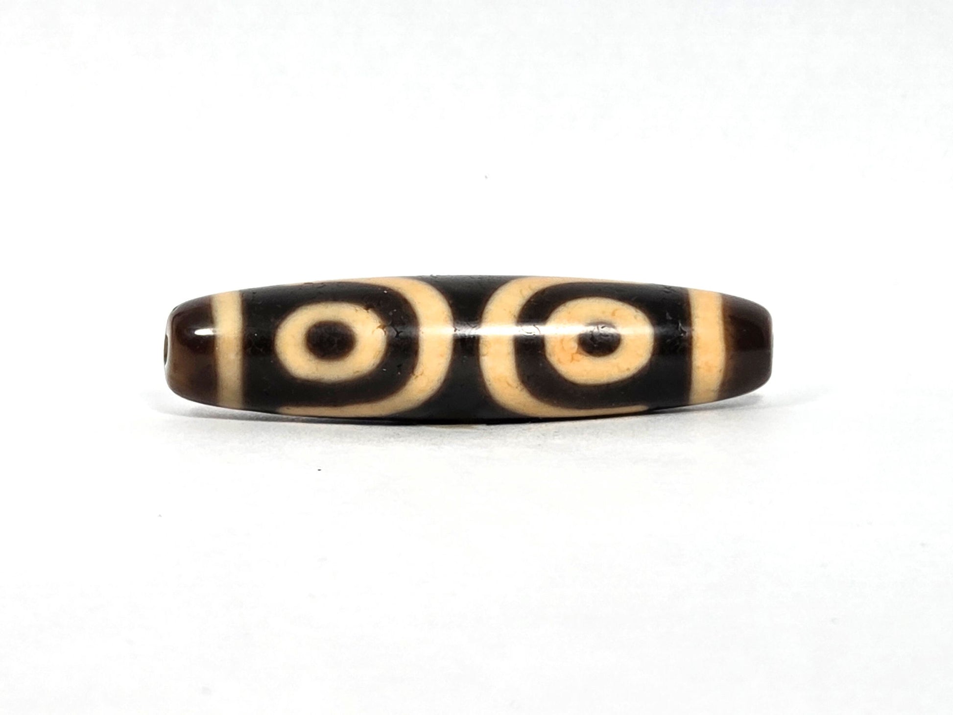 At-090226-3E3 antique three eye dzi dark brown black agate face B two eyes side by side, unretouched