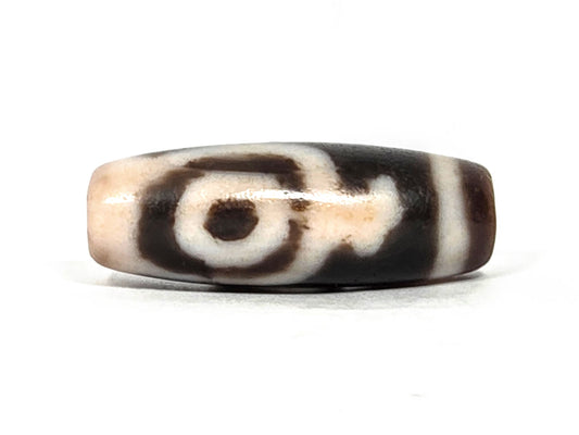 At-062226-2ETV2, two eye & treasure vase agate dzi, 30.2×10.9mm, dark brown, face A eye and vase, unretouched