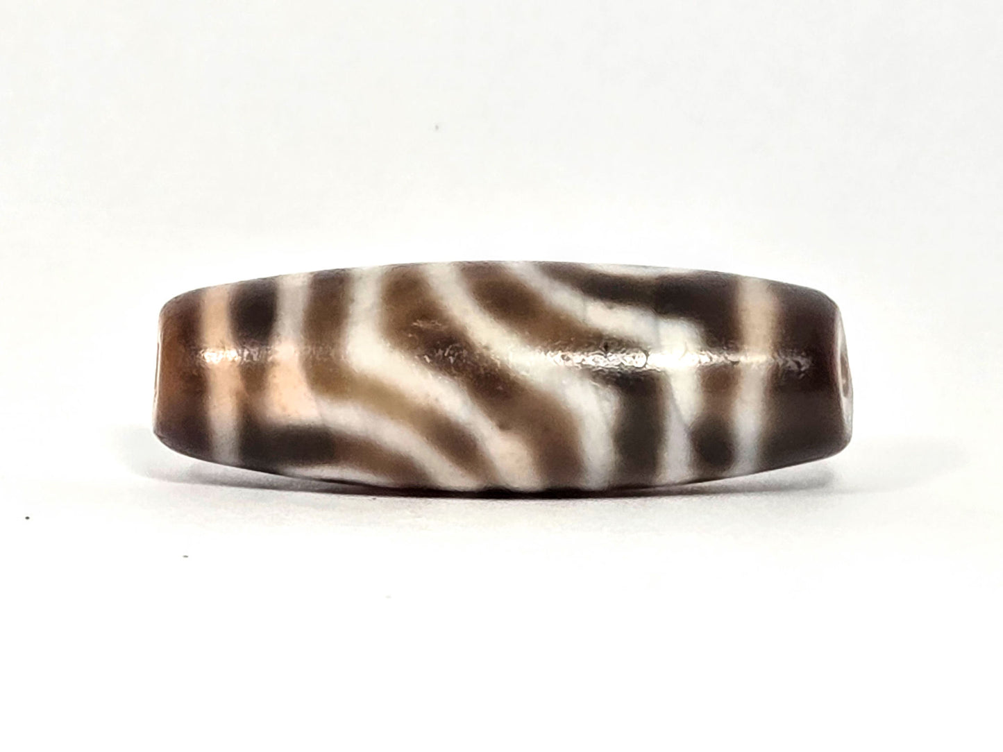At-072326-2EVBS antique two eye variant dzi dark brown agate reverse face flowing stripe field unretouched